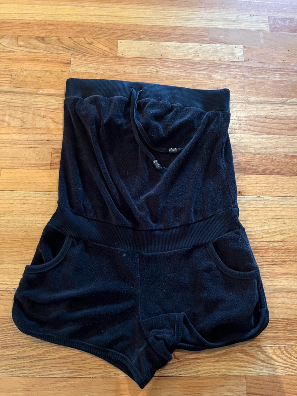 Vintage Y2K Old Navy Black terry cloth Drawstring strapless shorts romper